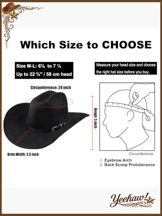 Shapeable Wide Brim Felt Cowboy Hat with Bolo Tie, Adjustable Fit main image 6
